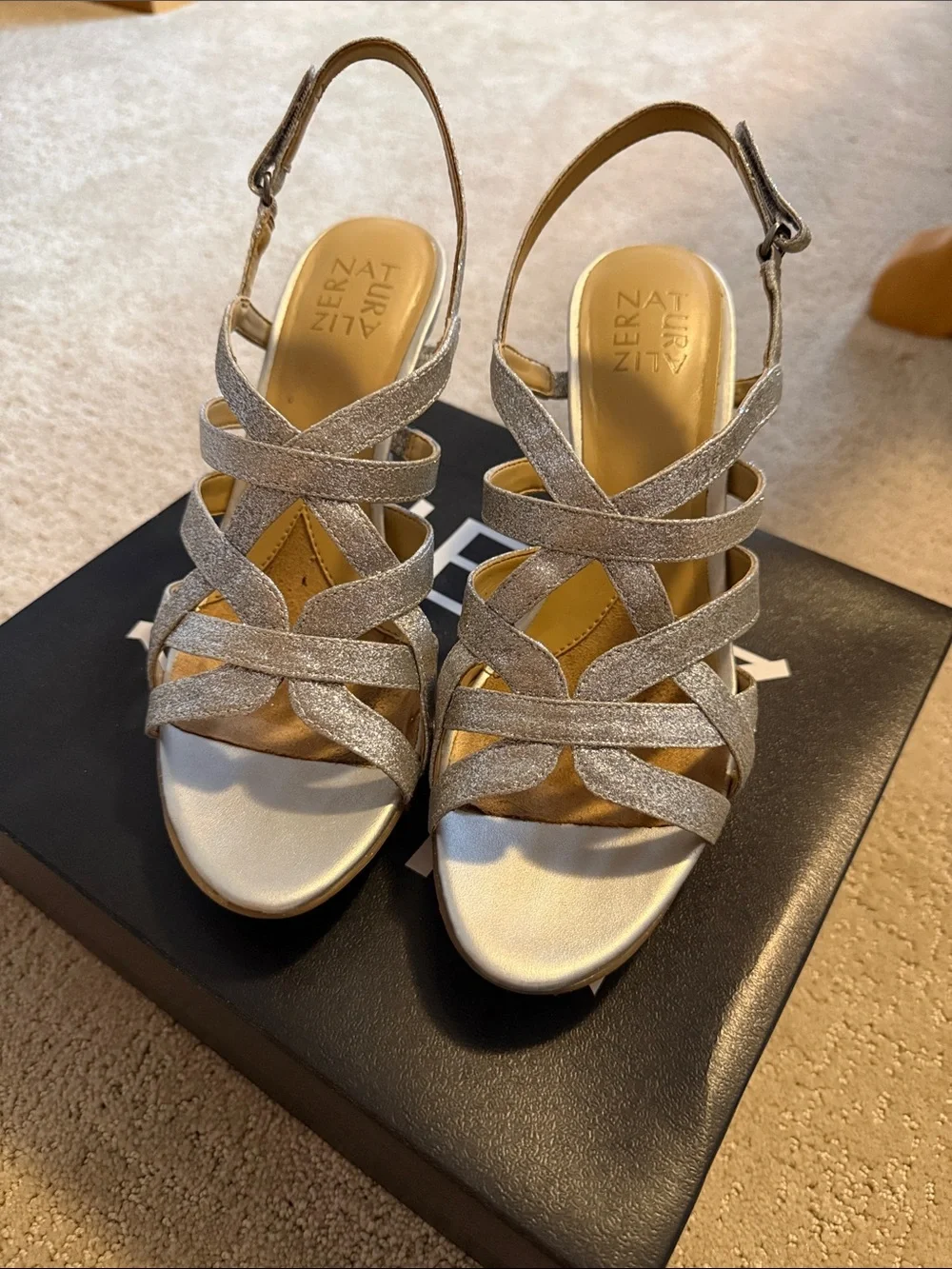 Silver strapped heels